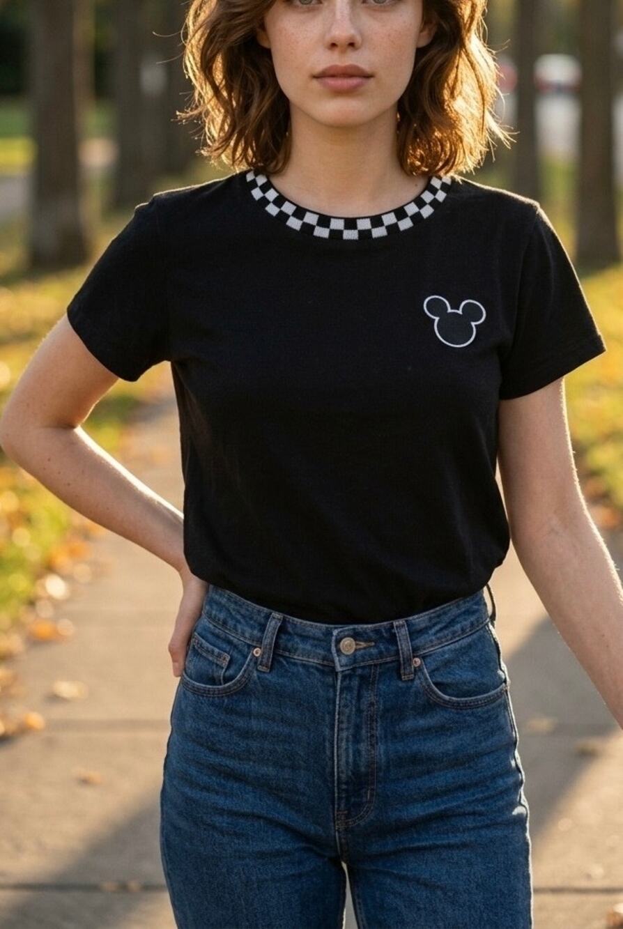 Disney x Vans Mickey Mouse Cropped Baby Tee M Y2K Streetwear Checkerboard Skater
